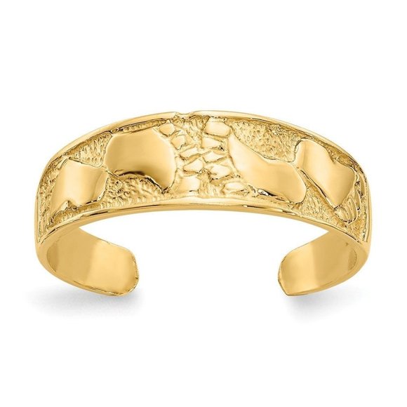 14k Yellow Gold Solid Toe Ring Footprints Adjustable - Picture 1 of 4